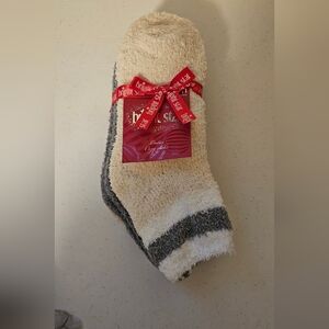 Ladies Socks - 3 pack. Cozy Cream, Red and Gray Fuzzy Socks